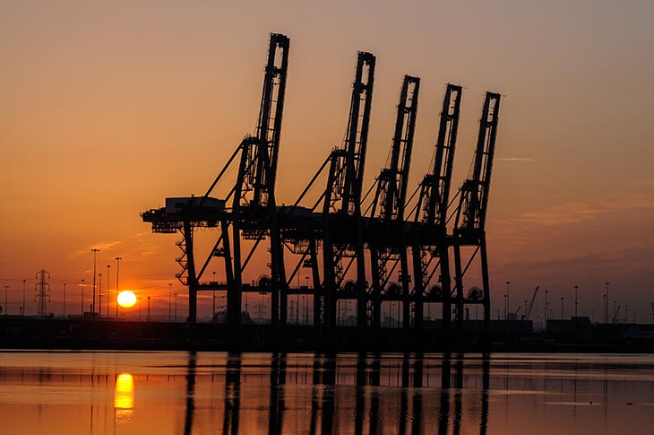 Sunrise at Southampton Container Port